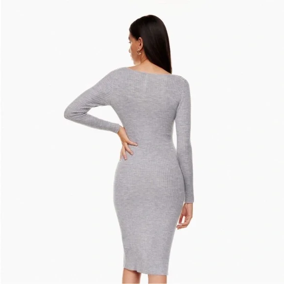 BABATON Avalon Dress Ribbed Button-Front Long Sleeve in Light Gray size small - Picture 3 of 11